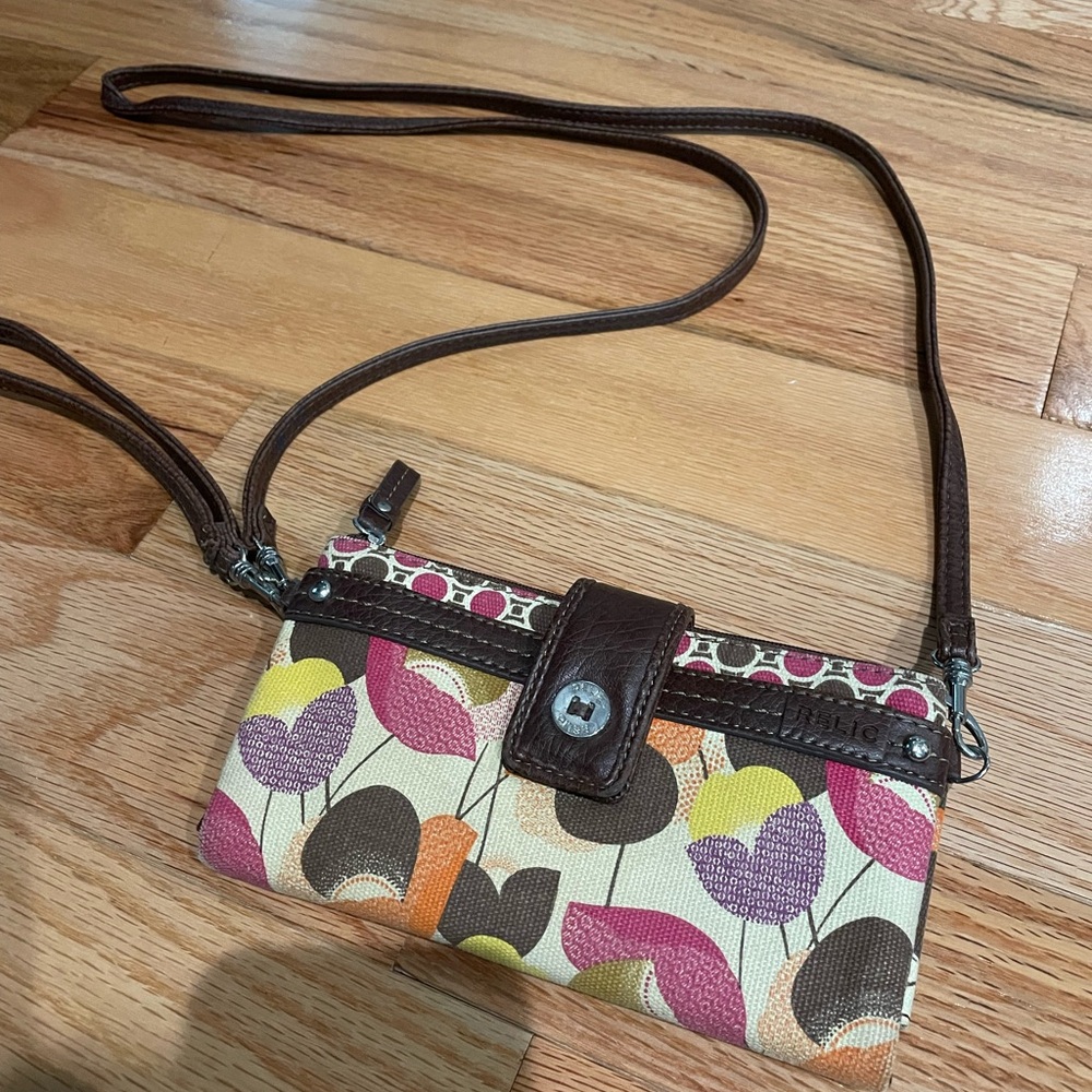 Relic Brown Crossbody Bag with Retro Print